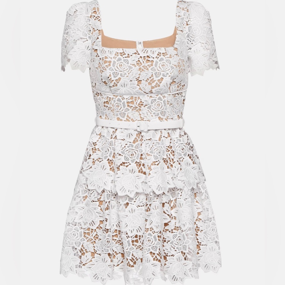 Self Portrait White Lace Mini Skater Dress